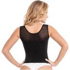 Fajas MyD MYDC4055 black mesh back waist trainer tank top, Colombian shapewear body shaper for daily use back view