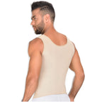 Fajas MyD MYD0060 beige men's post-surgery compression tank top back view, Colombian shapewear body shaper for recovery