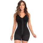Fajas MyD MYD0029 black full-body post-surgery faja with hook closure, Colombian shapewear bodysuit front view