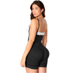 Fajas MyD 0466 black post-surgery faja colombiana bodysuit with lace trim, open-back Colombian shapewear back view
