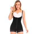 Fajas MyD MYD0047 black open-bust bodysuit with hook closure, Colombian post-surgery compression garment front view