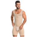 Fajas MyD MYD0061 beige men's full-body post-surgery faja with hook closure, Colombian compression garment front view