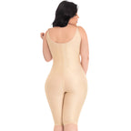 Fajas MyD MYD0072 beige full-body post-surgery faja with adjustable straps, Colombian shapewear compression garment back view