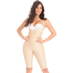Fajas MyD MYD0072 beige post-surgery faja with adjustable straps and hook closure, Colombian shapewear mid-thigh compression 