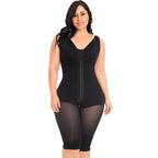 Fajas MyD MYD0120 black full-body post-surgery faja with hook closure, Colombian shapewear compression garment front view