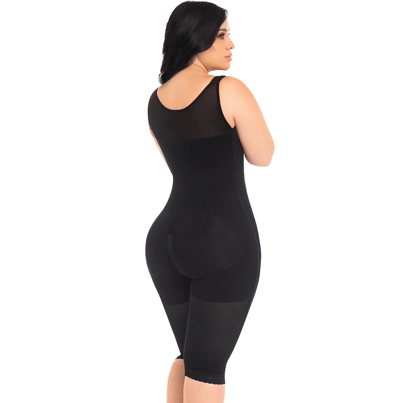 Fajas MyD MYD0120 black full-body post-surgery faja colombiana with butt lifter cutout, Colombian shapewear back view