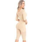 Fajas MyD MYD0161 beige full-body post-surgery faja with arm sleeves, Colombian shapewear compression garment back view