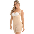 Fajas MyD MYDF0269 beige post-surgery faja colombiana with hook closure and lace trim, full-body Colombian shapewear side vie