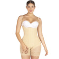 Fajas MyD MYDF0463 beige post-surgery faja colombiana with hook closure and lace hem, full-body Colombian shapewear front vie