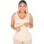 Fajas MyD MYDF0470 beige post-surgery faja colombiana full-body shaper with hook closure front view