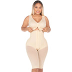 Fajas MyD MYDF0470 beige full-body post-surgery faja with hook closure, Colombian shapewear compression garment front view