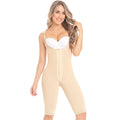 Fajas MyD MYD0478 beige full-body post-surgery faja with hook closure and knee-length cut, Colombian shapewear front view