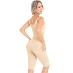 Fajas MyD MYD0478 beige full-body post-surgery faja colombiana with butt-lifting seams and lace hem, side view