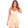 Fajas MyD MYD0768 beige open-bust bodysuit with lace trim, Colombian post-surgery faja front view women