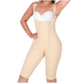 Fajas MyD MYD08779 beige full-body post-surgery faja with zipper closure and knee-length cut, Colombian shapewear front view