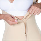 Fajas MyD MYD08779 beige post-surgery faja with front zipper closure, Colombian shapewear compression garment lifestyle detai