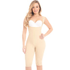 Fajas MyD MYDF0879 beige full-body post-surgery faja with hook closure and straps, Colombian shapewear front view