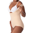 Fajas MyD FEX06 nude open-bust bodysuit Colombian shapewear with hook closure, daily body shaper side view