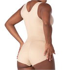 Fajas MyD FEX06 beige full-body Colombian shapewear bodysuit with boyshort cut, daily body shaper back view