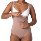 Fajas MyD FEX06 nude open-bust bodysuit with wide straps, daily Colombian shapewear body shaper front view