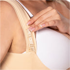 Fajas MyD FT060 beige post-surgery faja front closure detail, Colombian shapewear compression garment for women recovery