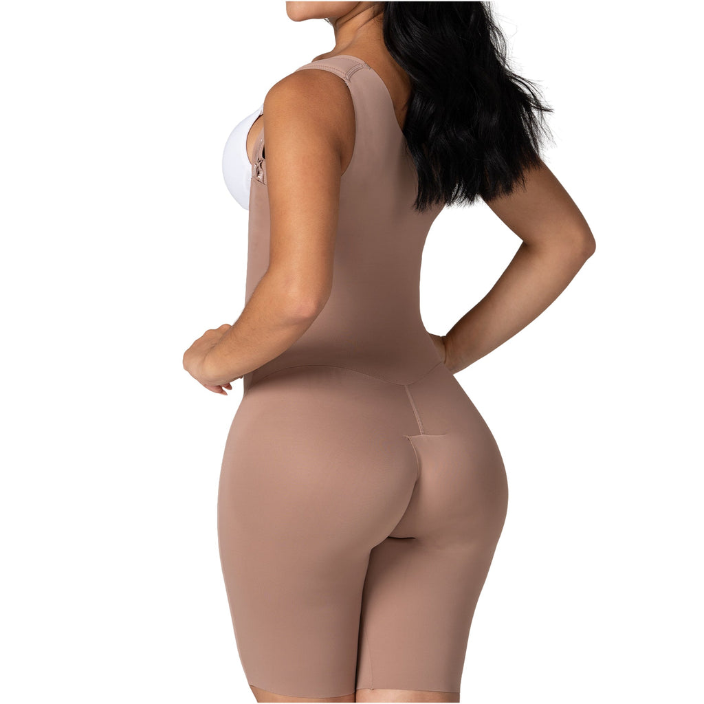 Fajas MyD FT060 nude full-body post-surgery faja colombiana with open-bust design, Colombian shapewear back view