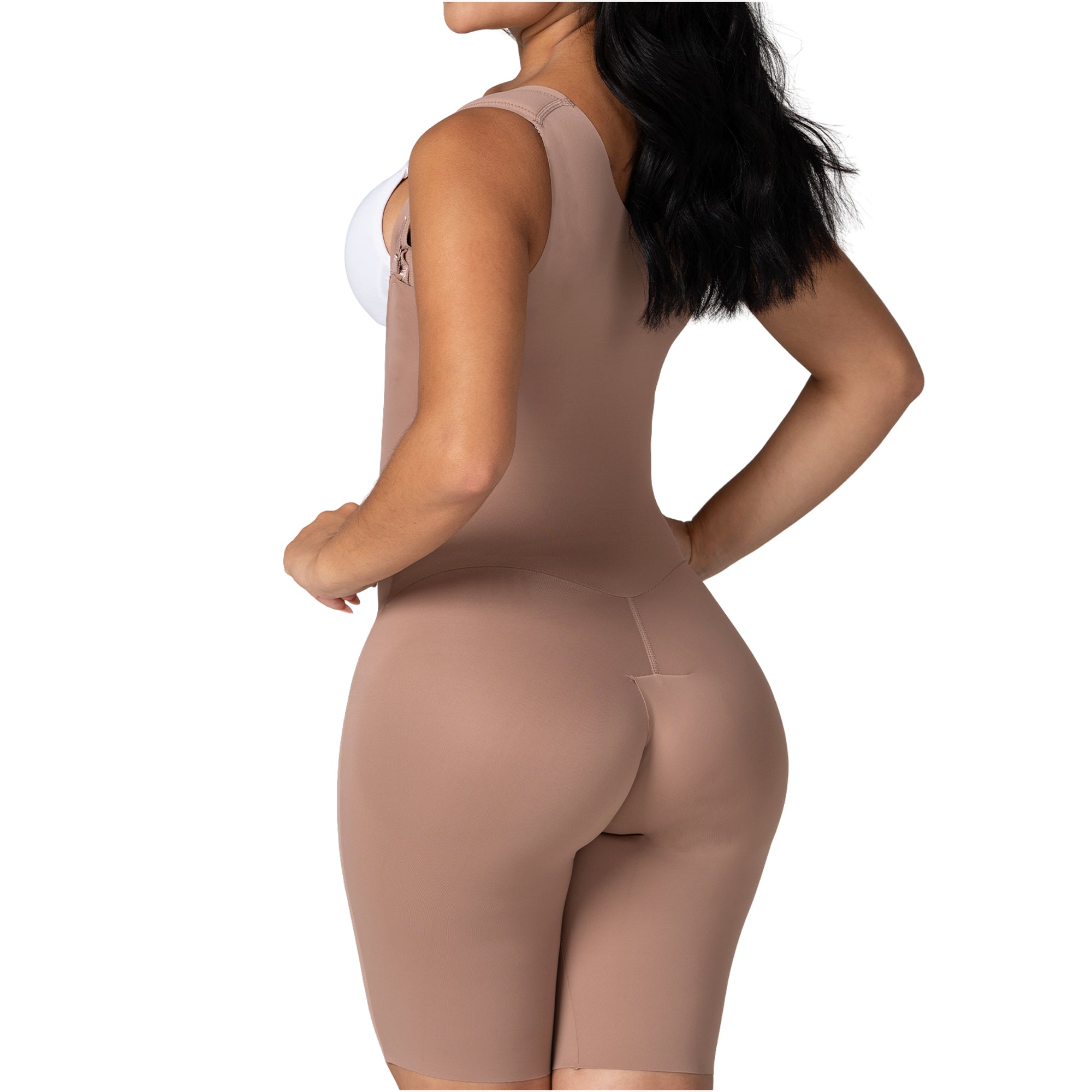 Fajas MyD FT060 nude full-body post-surgery faja colombiana with open-bust design, Colombian shapewear back view