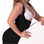 Fajas MyD FT060 black full-body post-surgery faja colombiana with open-bust design, Colombian shapewear side view