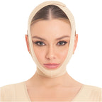 Fajas MyD MYD0810 beige post-surgery face and chin compression faja colombiana for women front view