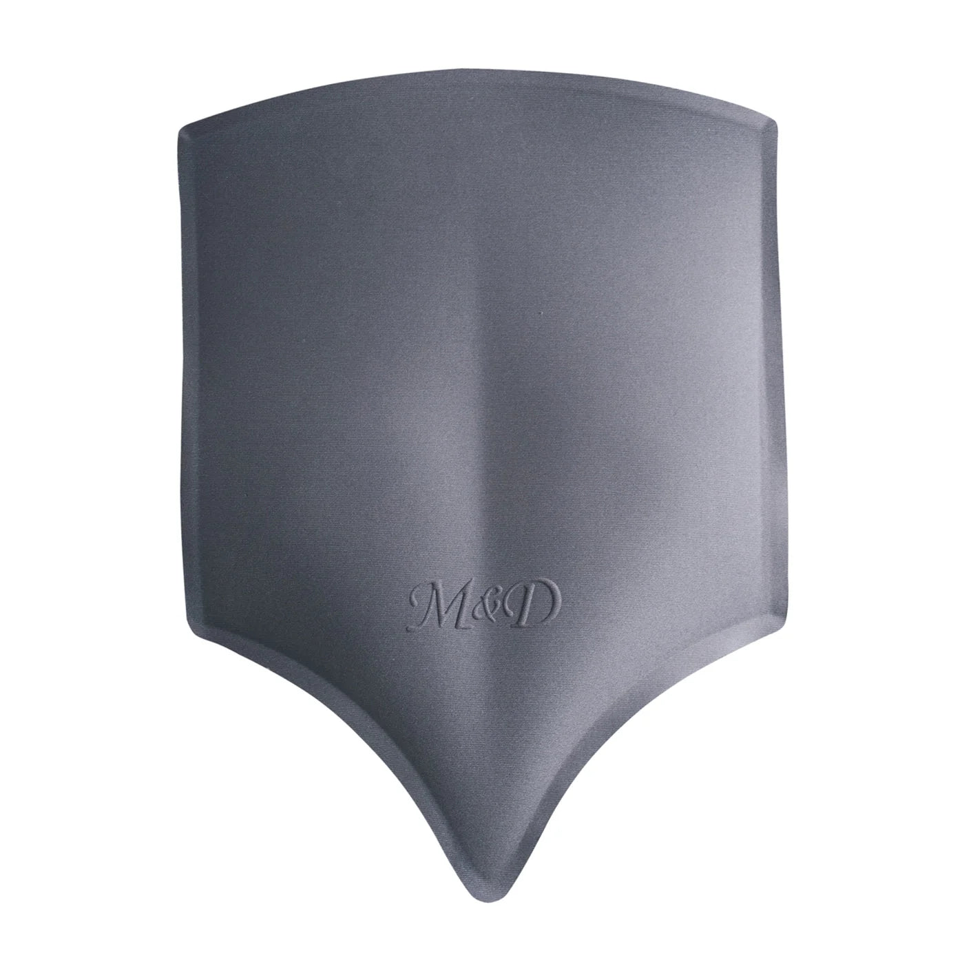 Fajas MyD gray shield-shaped back cushion pad post-surgery Colombian compression garment accessory front view