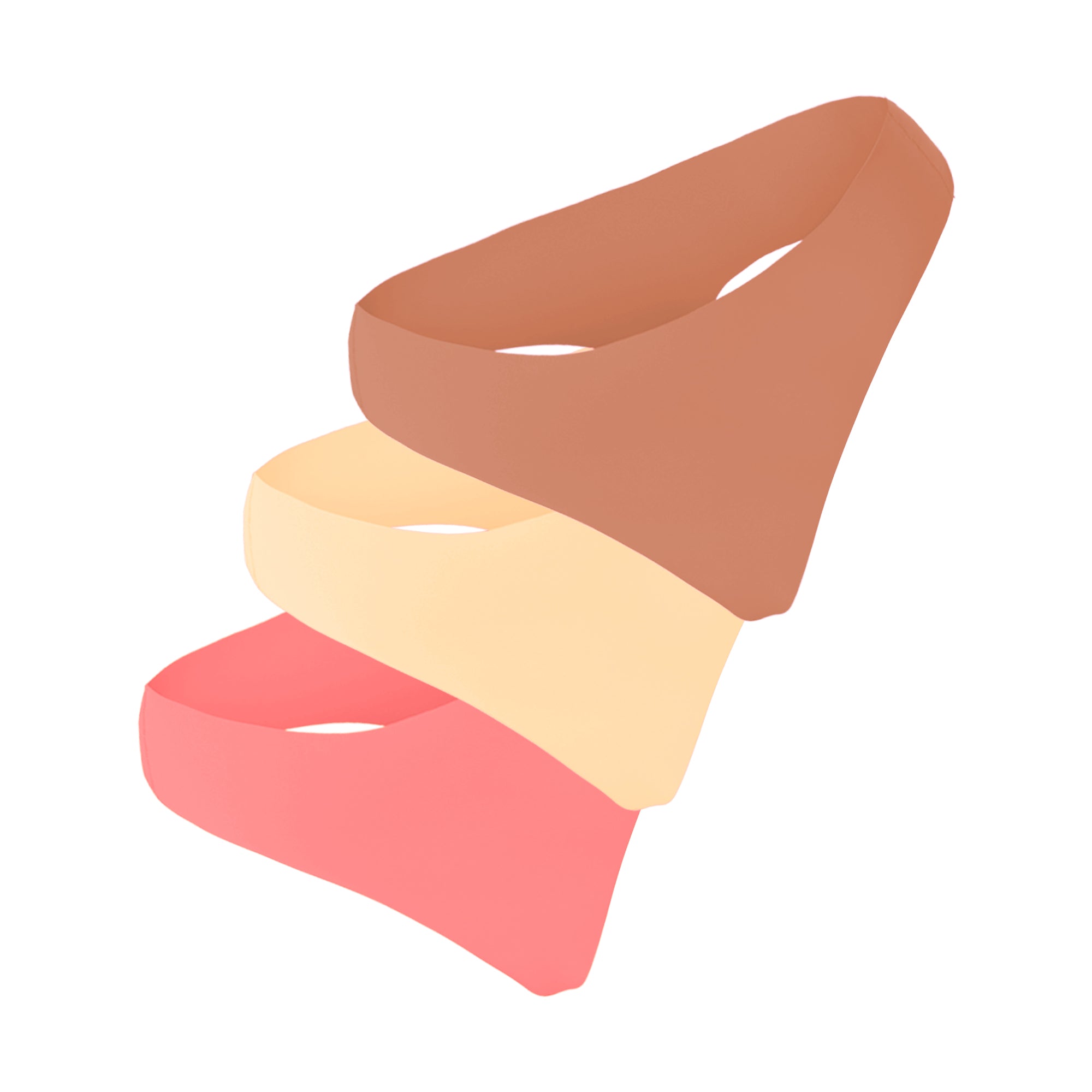 Fajas MyD 0PAC tri-color shaper shorts in coral peach and brown Colombian shapewear stacked front view
