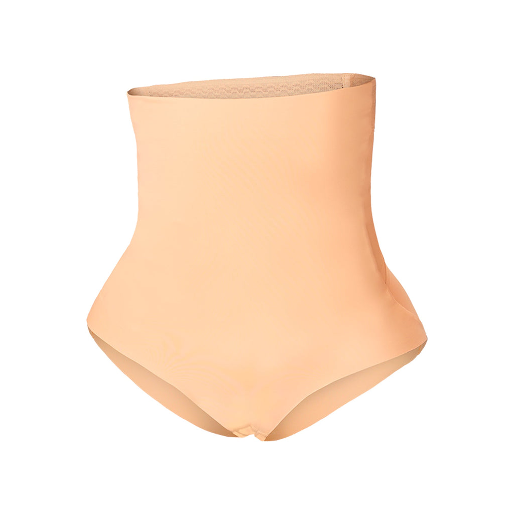 Fajas MyD P063 nude high-waist shaper brief with lace trim, Colombian shapewear body shaper for daily tummy control