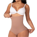 Fajas MyD P063 nude high-waist tummy control shaper brief, Colombian shapewear body shaper front view for women