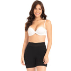 Fajas MyD MYD0322 black high-waist shorts faja colombiana with lace trim, Colombian shapewear body shaper front view