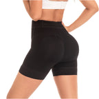 Fajas MyD MYD0322 black butt-lifting compression shorts back view, Colombian shapewear post-surgery faja for women