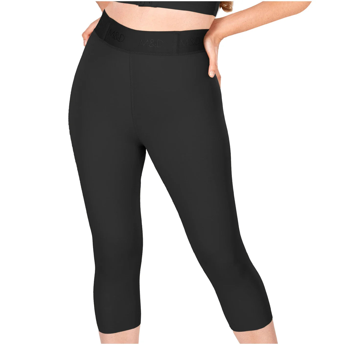 Fajas MyD MYD08315 black capri compression leggings high waistband, Colombian shapewear post-surgery faja side view
