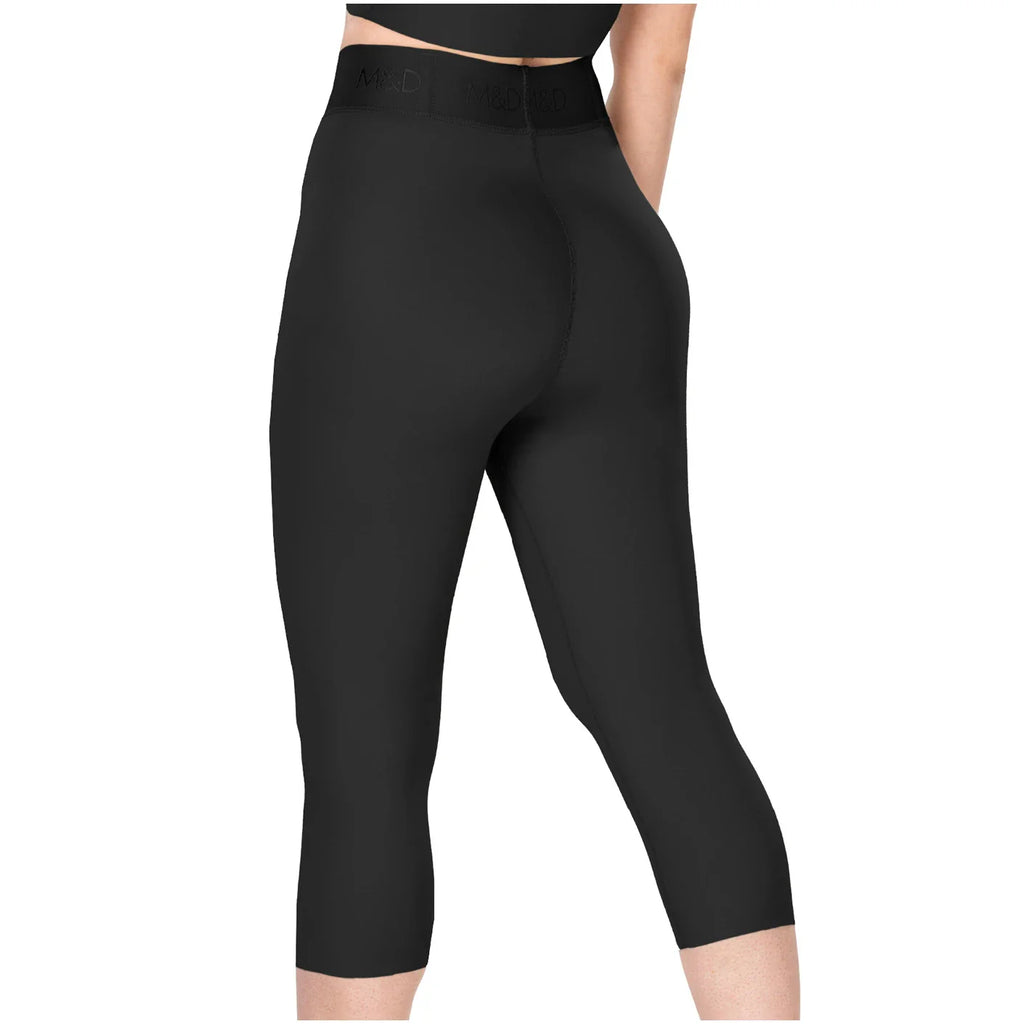 Fajas MyD 08315 black capri compression leggings high waist back view, post-surgery Colombian shapewear for women