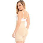Fajas MyD MYD0327 beige open-bust bodyshaper with lace trim, Colombian post-surgery faja back view women