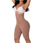 Fajas MyD SXA0 mocha high-waist shaper shorts side view, Colombian shapewear body shaper for daily tummy control