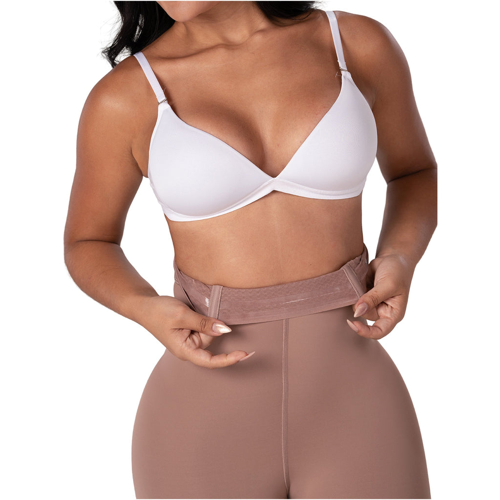 Fajas MyD SXA0 nude shaper shorts with hook closure waistband, Colombian shapewear body shaper for daily use front view