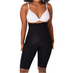 Fajas MyD SXA0 black high-waist shaper shorts front view, Colombian shapewear with wide waistband body shaper for women