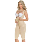 Fajas MyD MYD9103 beige full-body Colombian shapewear faja with knee-length cut and hook closure, post-surgery compression ga