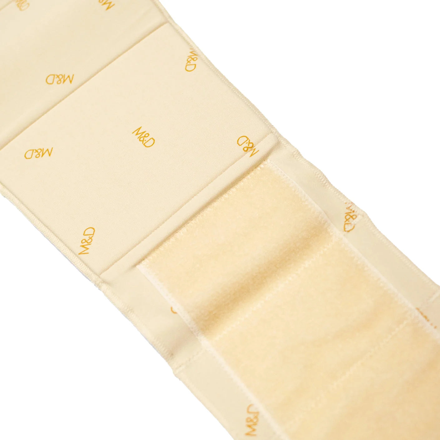 Fajas MyD MYD0100 cream velcro closure abdominal band, Colombian post-surgery compression garment close-up view