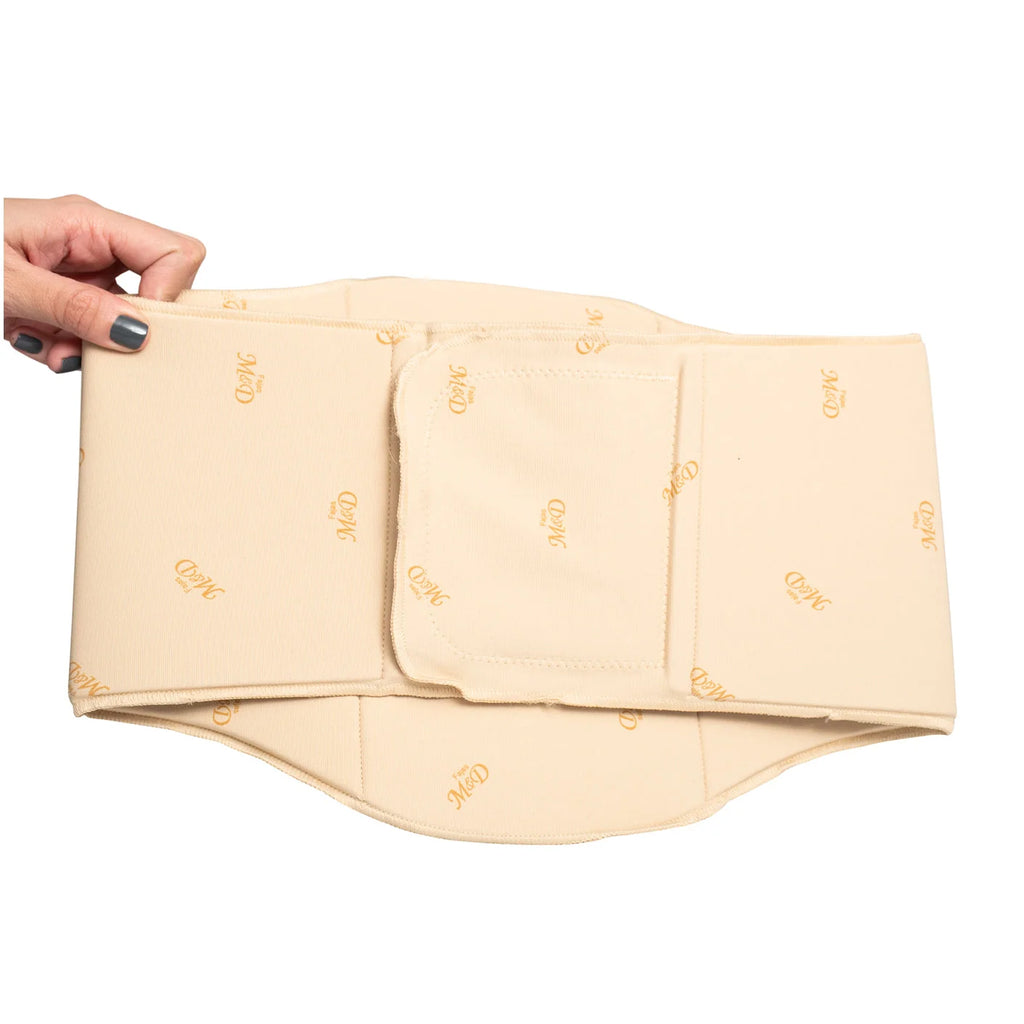Fajas MyD MYD0101 beige postpartum belly wrap with velcro closure, Colombian compression garment for abdominal recovery