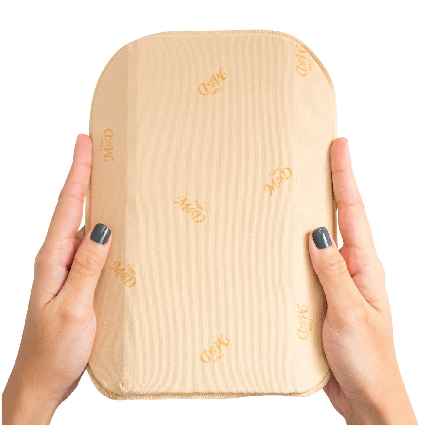 Fajas MyD 9103 beige foam board compression pad with branded fabric cover, post-surgery Colombian shapewear accessory