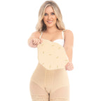 Fajas MyD 9104 beige abdominal board with M&D logo, Colombian shapewear post-surgery compression accessory front view