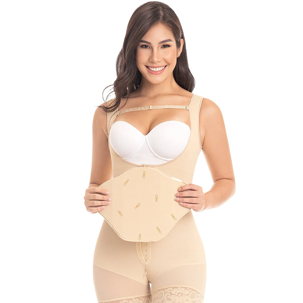 Fajas MyD 9104 beige post-surgery faja colombiana with abdominal board, full-body Colombian shapewear compression garment fro