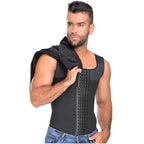 Fajas MyD MYD0060 black men's compression vest with hook closure, Colombian post-surgery body shaper lifestyle view