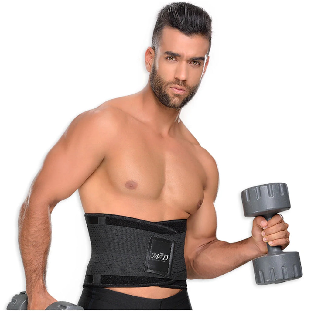 Fajas MyD MYD0152 black waist trimmer belt with dual straps, men's Colombian compression garment for post-surgery recovery