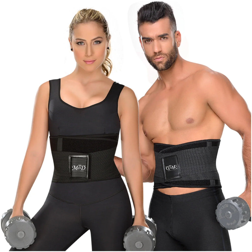Fajas MyD MYD0152 black waist trainer belt lifestyle view, Colombian compression garment for men and women workout